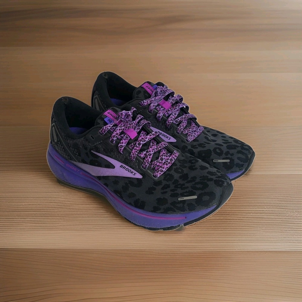 Brooks Ghost 14 Purple Electric Cheetah Leopard Running Sneakers Women's Size 9